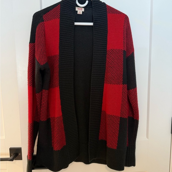 Mossimo Plaid Open Front Cardigan Sweater - Red and Black, Large - Picture 2 of 5